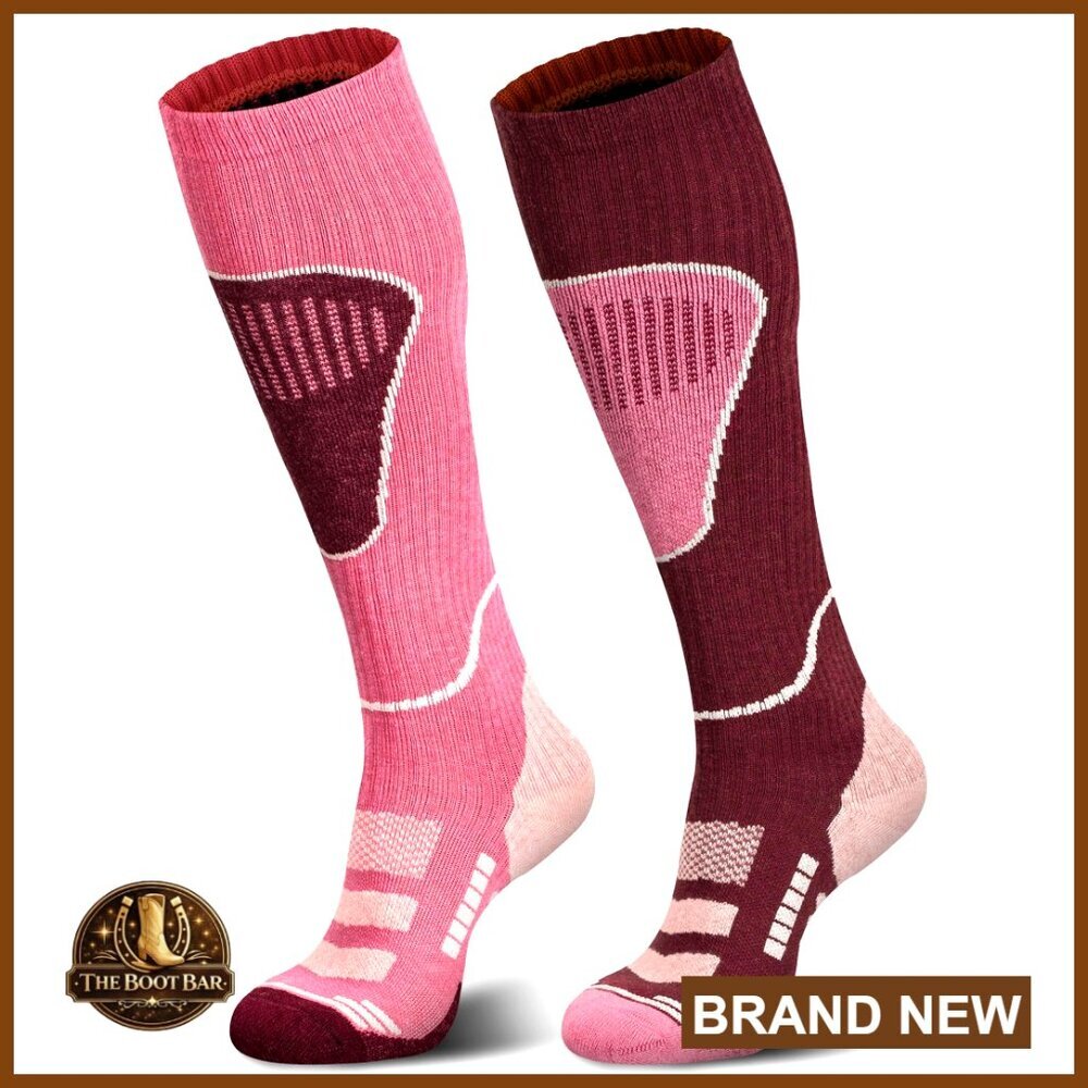 Merino Wool Thermal Knee High Ski Socks 2 Pairs for Snowboarding Hiking